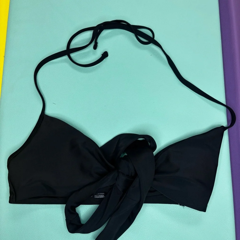 Aerie Front Tie Scoop Bikini‎ Swim Top Black Women’s Size XS